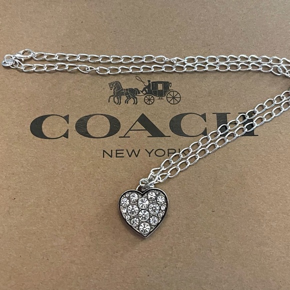 Coach Pave Crystal Heart Pendant .925 Sterling Silver Necklace - Picture 4 of 7